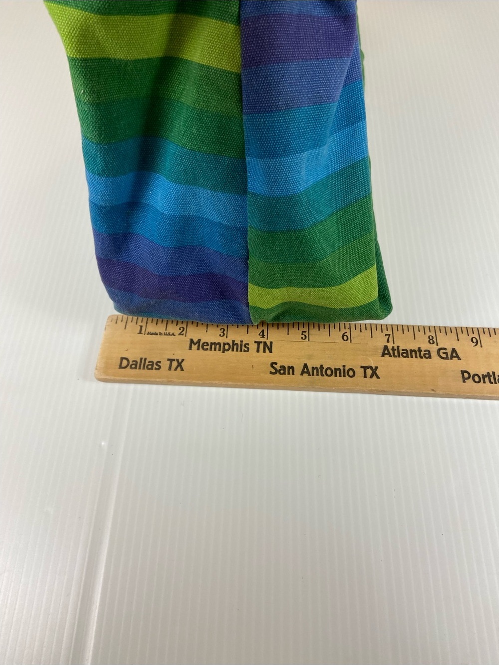 Liz Claiborne Blue Green Striped Canvas Tote Shoulder Bag - Picture 9 of 12